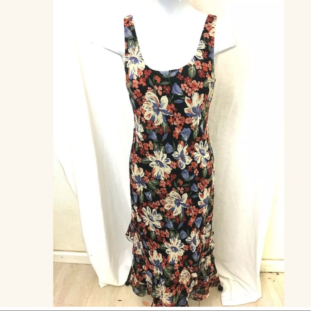 Tropical style vintage silk midi dress